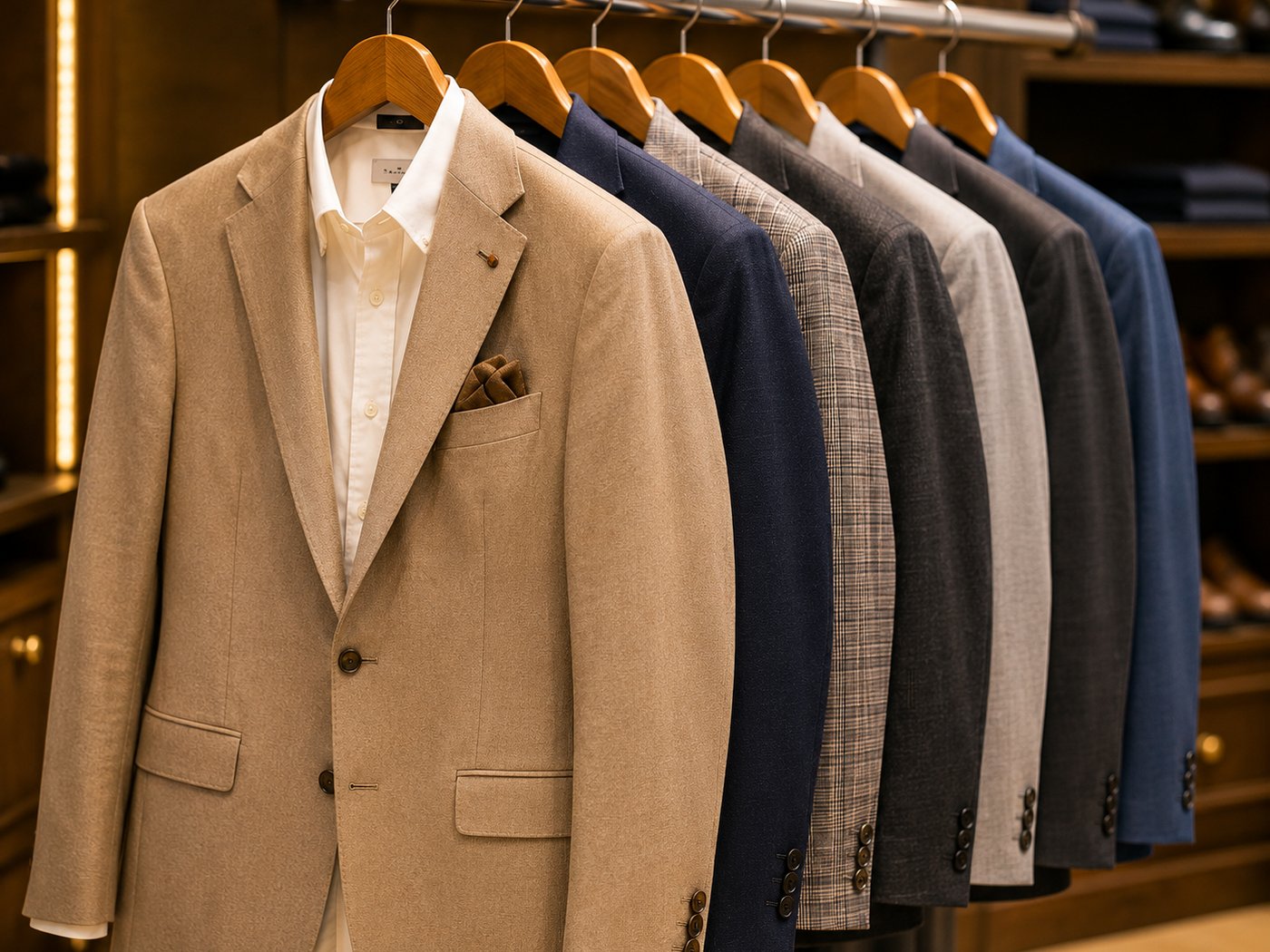 Men's shirts and tailored jackets at the Arime Company clothing department