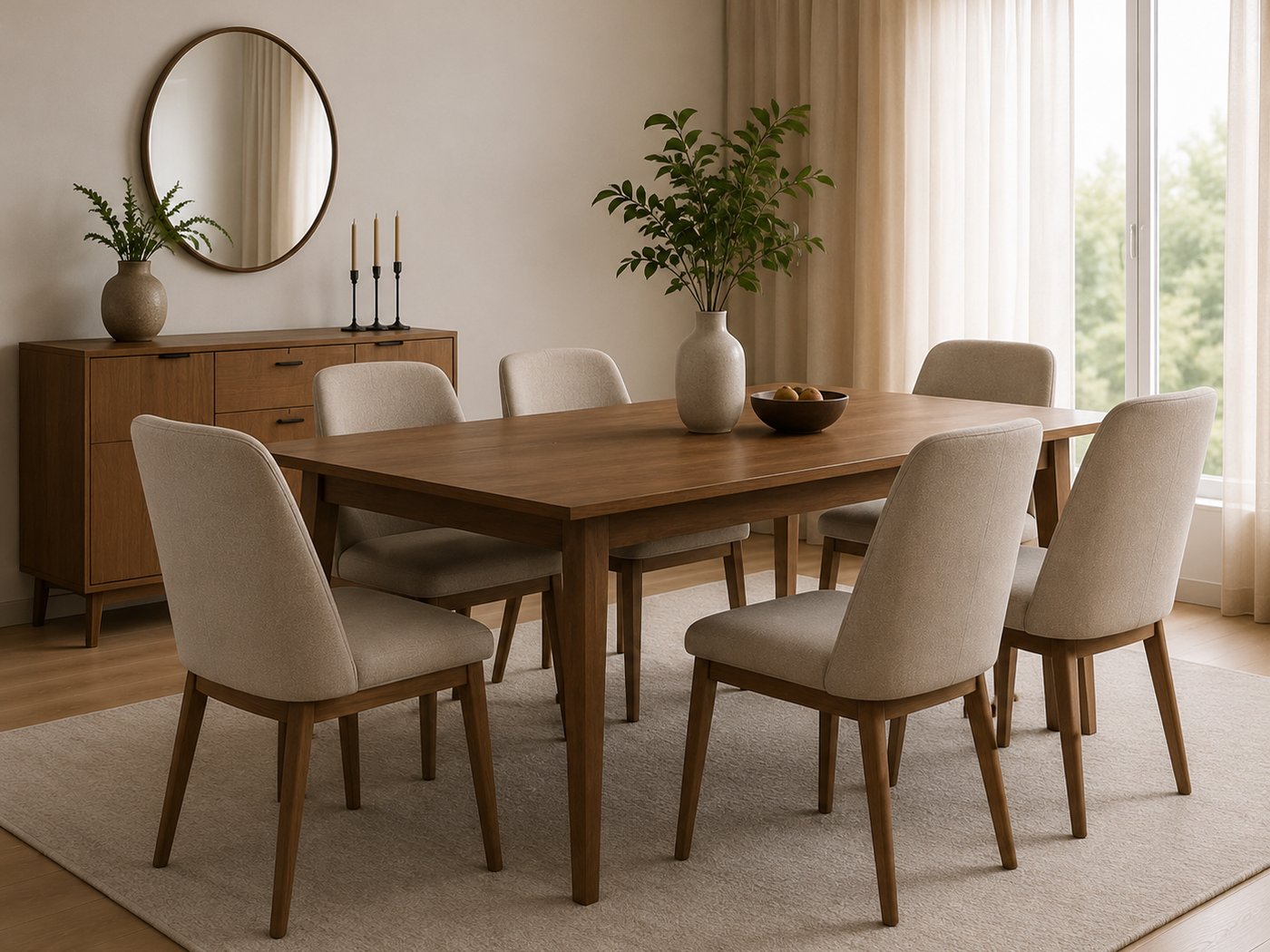 Wooden dining table and chairs set at Arime Company furniture department
