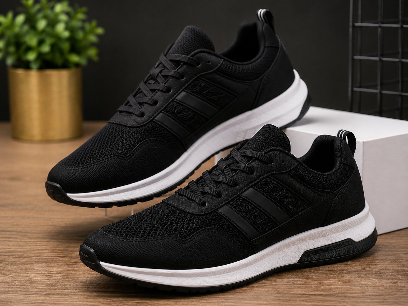 Black mesh sneakers for men at Arime Company showrooms in Iraq